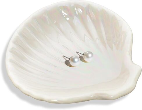 Ring Dish Shell Shape Ceramic Jewelry Dish Tray Shell Trinket Dishes Cute Organizer Plate Rings Earrings Necklaces Keys Decorations Accessories for Mom Home Decor in Kuwait
