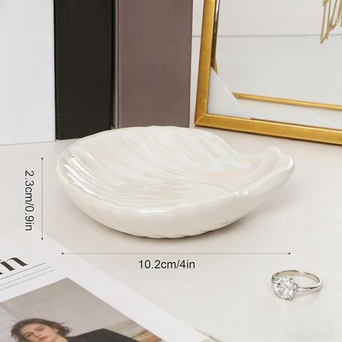 Ring Dish Shell Shape Ceramic Jewelry Dish Tray Shell Trinket Dishes Cute Organizer Plate Rings Earrings Necklaces Keys Decorations Accessories for Mom Home Decor in Kuwait