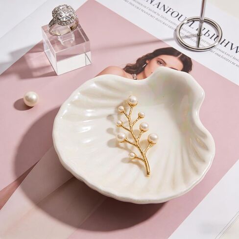 Ring Dish Shell Shape Ceramic Jewelry Dish Tray Shell Trinket Dishes Cute Organizer Plate Rings Earrings Necklaces Keys Decorations Accessories for Mom Home Decor in Kuwait