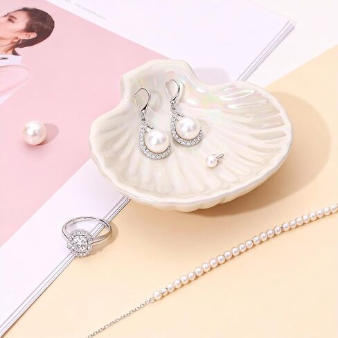 Ring Dish Shell Shape Ceramic Jewelry Dish Tray Shell Trinket Dishes Cute Organizer Plate Rings Earrings Necklaces Keys Decorations Accessories for Mom Home Decor in Kuwait