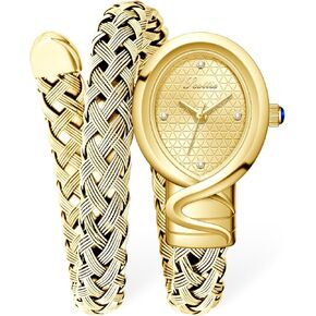 ساعة يد نسائية PASOY Fashion بسوار ملفوف على شكل ثعبان بمينا بيضاوي على شكل دمعة، سوار مجدول مزدوج اللف، كوارتز تناظري مع علامات كريستالية مقاومة للماء، ساعة يد أنيقة in Kuwait