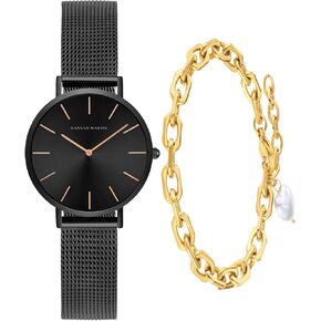 Gold Watches for Women Classic Round Dial Analog Quartz Wristwatch Waterproof Stainless Steel Bracelet Watch in Saudi Arabia