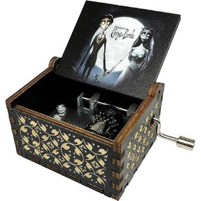 صندوق موسيقى خشبي من CorpseBride، علبة خشبية عتيقة بتصميم منقوش، هدايا مزخرفة لعيد الميلاد، عيد الحب، الهالوين، عيد الميلاد (نمط الرياح) in Kuwait