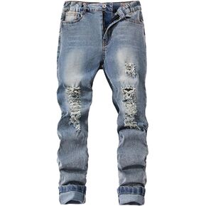 Nivne Tco Tween Boys Ripped Distressed Jeans Skinny Fit Casual Five Pockets Streetwear Denim Pants with Zipper Fly in Kuwait