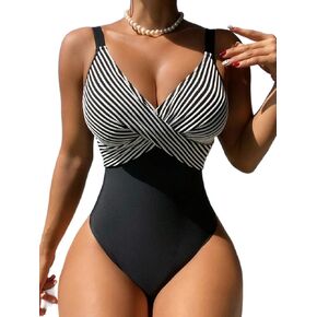 Women's Colorblock Backless Criss-Cross One-Piece Swimsuit High Stretch Summer Monokini for Beach Vacation in Saudi Arabia