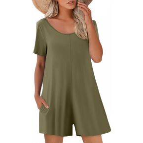 Women's Rompers Summer Casual Short Sleeve Overalls Loose Trendy Tshirt Shorts Jumpsuit with Pockets in Kuwait