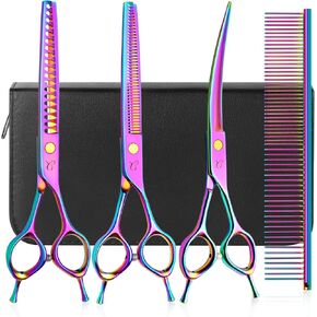 Dog Grooming Scissors,Curved Scissors with Safety Round Tips,Sharp and Durable 5 in 1 Dog Scissors for Grooming in Kuwait
