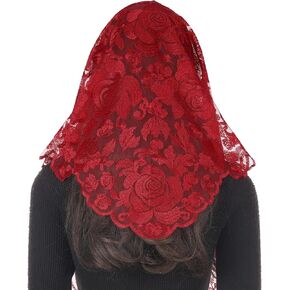 Bozidol Rose Floral Mantilla Veils Women, Lace Chapel Veil Head Coverings with Full Embroidered Roses, Catholic Church Veil in Saudi Arabia