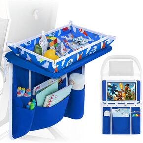 Adjustable Kids Airplane Tray Cover with Pocket Organizer, Snack & Toy Pockets, Toddler Airplane Travel Essentials, Travel Tray for Plane Train, Clear Touch Tablet Pocket, Carrying Strap, Plane Print in Saudi Arabia