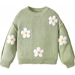 SHENHE Girl's Floral Sweater Crew Neck Drop Shoulder Loose Fit Fall Knit Sweater Jumper in Saudi Arabia