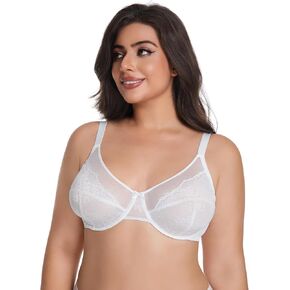 Enchante Minimizer Bras for Women Full Coverage Underwire Plus Size Bra, Side Smoothing Floral Lace Unlined Bras in Saudi Arabia