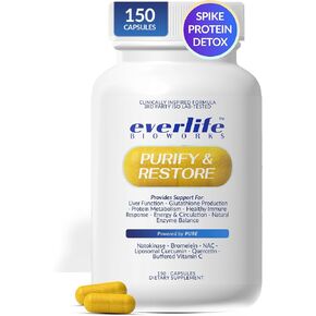 Everlife Spike Protein & Liver Detox Support Supplement - Liposomal Curcumin with NAC, Quercetin, Bromelain & Buffered Vitamin C – Circulation, Antioxidant & Immune Support Blend – 150 Capsules in Kuwait