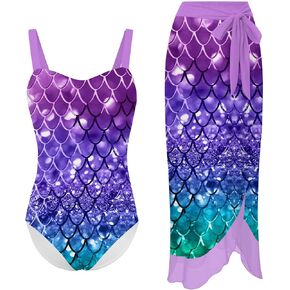 UNIFACO Girls One Piece Swimsuit with Cover Up Skirt 2 Piece Bathing Suit Swimwear Sets 5-16T in Kuwait