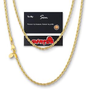 KRKC&CO Rope Chain Necklaces for Men, 18K / White Gold Plated Link Chains, 316L Stainless Steel, Durable, Hypoallergenic Jewelry, Stylish Packaging with Gift Box & Card on Birthday, 3mm 16-26in in Kuwait
