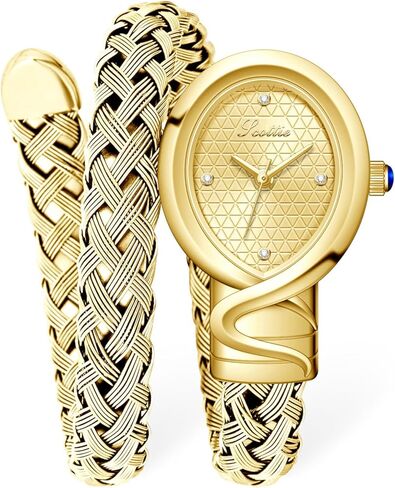 ساعة يد نسائية PASOY Fashion بسوار ملفوف على شكل ثعبان بمينا بيضاوي على شكل دمعة، سوار مجدول مزدوج اللف، كوارتز تناظري مع علامات كريستالية مقاومة للماء، ساعة يد أنيقة in Kuwait