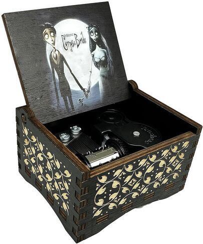 صندوق موسيقى خشبي من CorpseBride، علبة خشبية عتيقة بتصميم منقوش، هدايا مزخرفة لعيد الميلاد، عيد الحب، الهالوين، عيد الميلاد (نمط الرياح) in Kuwait