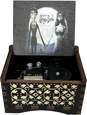 صندوق موسيقى خشبي من CorpseBride، علبة خشبية عتيقة بتصميم منقوش، هدايا مزخرفة لعيد الميلاد، عيد الحب، الهالوين، عيد الميلاد (نمط الرياح) in Kuwait