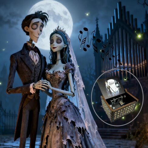 صندوق موسيقى خشبي من CorpseBride، علبة خشبية عتيقة بتصميم منقوش، هدايا مزخرفة لعيد الميلاد، عيد الحب، الهالوين، عيد الميلاد (نمط الرياح) in Kuwait