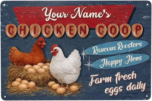 Custom Your Name Chicken Attention Sign Funny Farm Rooster Metal Tin Plaque Vintage Rustic Wall Decor for Backyard Barn in Saudi Arabia