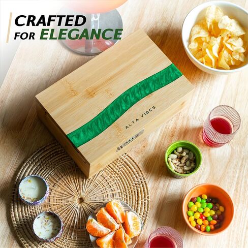 Large Bamboo Storage Box - With Lock, Smell Proof Jars, Tray - Grinder, Decorative Wooden Organizer, 4 Smell Proof Glass Jars & Accessories (Green) in Saudi Arabia
