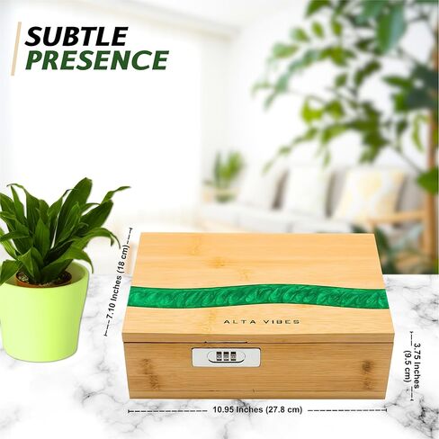 Large Bamboo Storage Box - With Lock, Smell Proof Jars, Tray - Grinder, Decorative Wooden Organizer, 4 Smell Proof Glass Jars & Accessories (Green) in Saudi Arabia