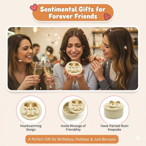 Forever Friends Resin Keepsake Box – Hand-Painted Friendship Gift Box with Two Angel Figures, 3" x 2"H – Sentimental Gift for Women, Best Friends, Birthday, or Sympathy (Friendship) in Saudi Arabia