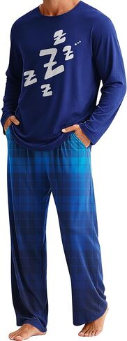 Mens Pajamas Set Sleepwear Long Sleeve Tops and Plaid Pajama Pants Set Soft Loungewear Sets with Pockets in Saudi Arabia