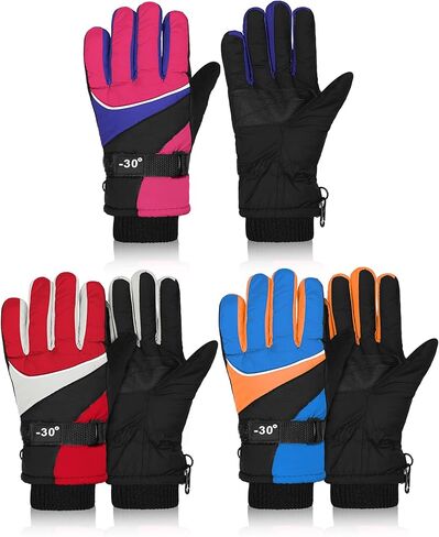 Hicarer 3 Pairs Winter Gloves Waterproof Snow Ski Gloves Windproof Kids Warm for Kids Snow Mittens for 8-11 Years in Saudi Arabia