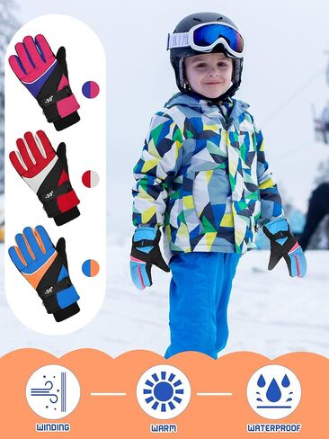 Hicarer 3 Pairs Winter Gloves Waterproof Snow Ski Gloves Windproof Kids Warm for Kids Snow Mittens for 8-11 Years in Saudi Arabia