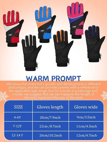 Hicarer 3 Pairs Winter Gloves Waterproof Snow Ski Gloves Windproof Kids Warm for Kids Snow Mittens for 8-11 Years in Saudi Arabia