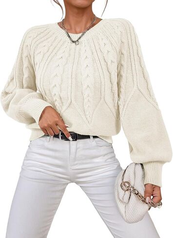 سترة نسائية من Dokotoo سترة كاجوال بأكمام طويلة وفتحة رقبة مستديرة وفضفاضة منسوجة بلوزات مكتنزة in Kuwait