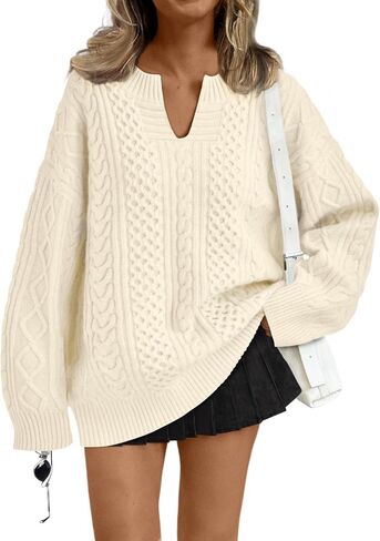 Trendy Queen V Neck Oversized Cable Knit Sweaters for Women Trendy 2025 Fall Fashion Outfits Clothes Winter Clothing in Saudi Arabia