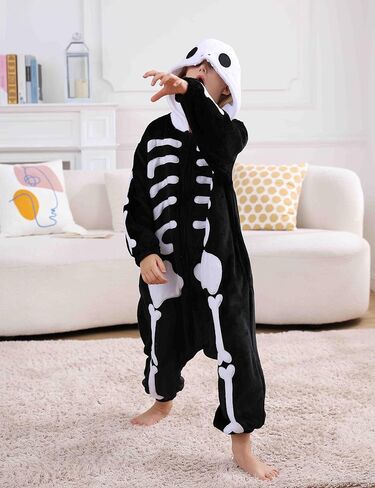 SimZoo Kids Animal Pajamas, Boy Girls Skeleton Cosplay Costume Sleepwear, One-Piece Unisex Homewear 4-13Y in Saudi Arabia