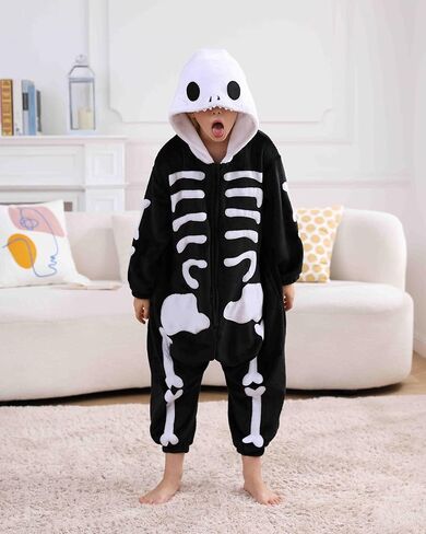 SimZoo Kids Animal Pajamas, Boy Girls Skeleton Cosplay Costume Sleepwear, One-Piece Unisex Homewear 4-13Y in Saudi Arabia