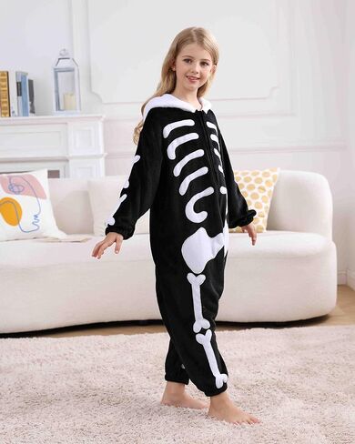 SimZoo Kids Animal Pajamas, Boy Girls Skeleton Cosplay Costume Sleepwear, One-Piece Unisex Homewear 4-13Y in Saudi Arabia