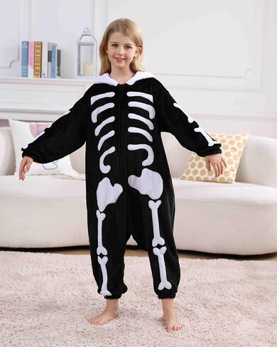 SimZoo Kids Animal Pajamas, Boy Girls Skeleton Cosplay Costume Sleepwear, One-Piece Unisex Homewear 4-13Y in Saudi Arabia