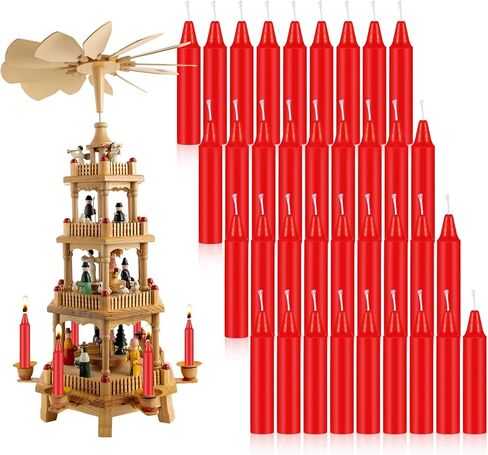 Nuanchu 36 Pcs Christmas Tree Candles for Pyramids 4 x 0.8 Inches Traditional Christmas Wax Candles for Xmas Tree Holiday Seasonal Celebration Decoration (Red) in Saudi Arabia