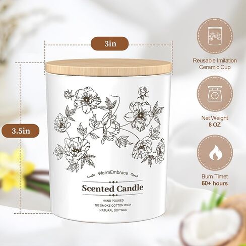 شمعة معطرة فاخرة للنساء والرجال، شمعة شمع الصويا وجوز الهند والفانيليا، شمعة برطمان 236 مل للمنزل، معطرة تدوم لمدة 60 ساعة، هدية مناسبة للأم in Kuwait