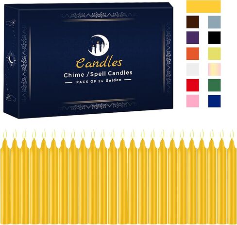 24 Pack Assorted Color Spell Chime Candles – Premium Mini Unscented Taper Candles for Rituals, Prayer, Birthdays, Meditation, Altar, Spells, Chime Candles - 4 Inch Tall - Ideal for Witches in Saudi Arabia