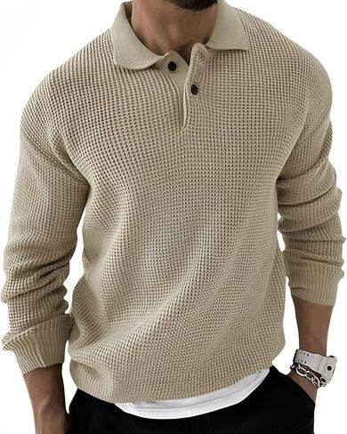 Mens Collar Pullovers Sweater Cable Knitted Winter Fashion Buttons Thermal Sweaters in Saudi Arabia