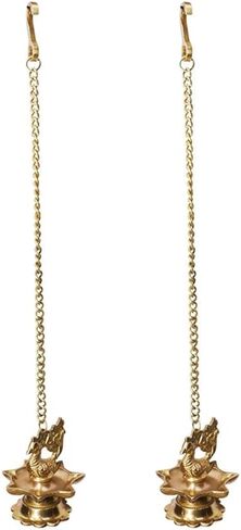 Traditional Brass Hanging Peacock Diya with Chain 16 Inches | Deepak | Oil Lamp | Pack of 2, Golden in Saudi Arabia