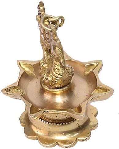 Traditional Brass Hanging Peacock Diya with Chain 16 Inches | Deepak | Oil Lamp | Pack of 2, Golden in Saudi Arabia