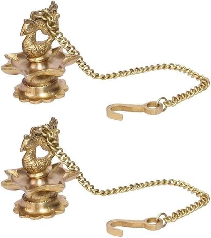 Traditional Brass Hanging Peacock Diya with Chain 16 Inches | Deepak | Oil Lamp | Pack of 2, Golden in Saudi Arabia
