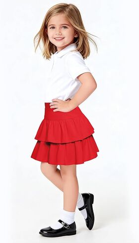 Little Girls Skirts Casual Ruffles Skirt School Uniform Skorts with Pockets for 4-11 Years in Saudi Arabia