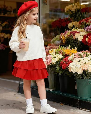 Little Girls Skirts Casual Ruffles Skirt School Uniform Skorts with Pockets for 4-11 Years in Saudi Arabia
