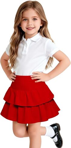 Little Girls Skirts Casual Ruffles Skirt School Uniform Skorts with Pockets for 4-11 Years in Saudi Arabia