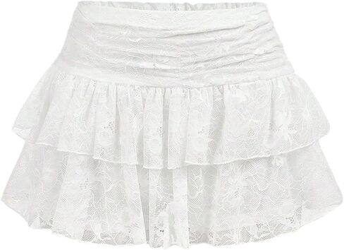 SHENHE Girl's Lace Mini Skirt Y2k Low Rise Tiered Layered Ruffle Flared Coquette Skirt in Saudi Arabia