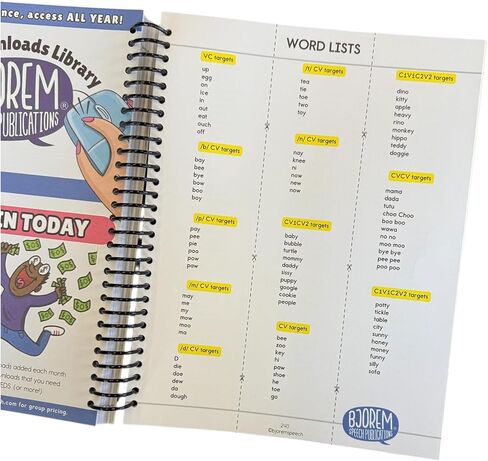 صندوق Bjorem Speech® للأصوات في كتاب - أكثر من 250 صفحة قابلة للتكرار لعلاج النطق، وتعذر الأداء لدى الأطفال في الكلام والنطق ومعرفة القراءة والكتابة (مواضع الصوت الأولية والوسطى والنهائية) in Kuwait