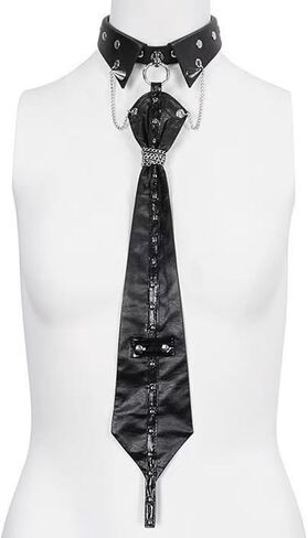 Womens Neck Tie Black Goth Punk PU Leather Tie Rivet Chain Decoration Necktie for Cosplay Party Prom in Saudi Arabia