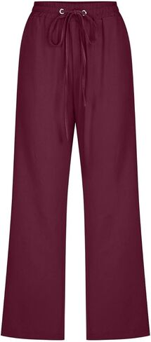 Womens Cotton Linen Capri Pants - Casual Drawstring Elastic Waist Cropped Trouser Soft Lounge Summer Wide Leg Outfits in Saudi Arabia
